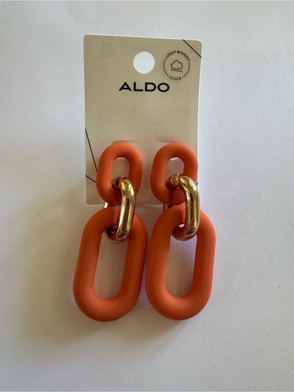 ALDO Matte Orange Link Drop Earrings with Gold Accents